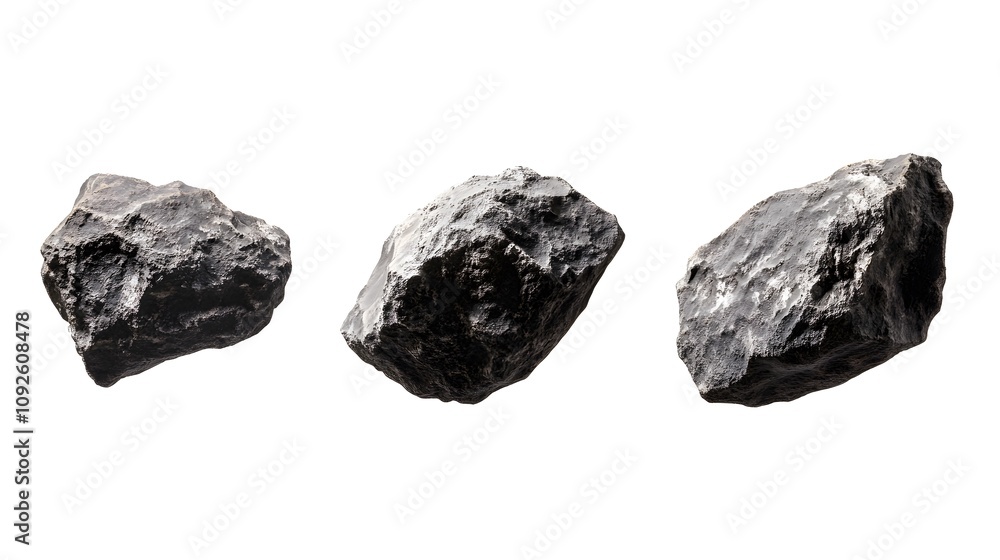 Obraz premium Three Gray Rocks Isolated on a White Background