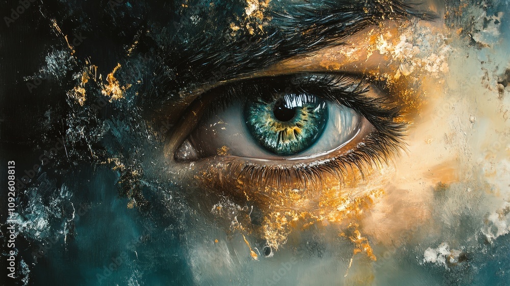Close-up of a mesmerizing human eye with vibrant colors and abstract patterns, conveying deep emotion and intrigue. Close-up of a mesmerizing human eye with vibrant colors and abstract patterns, conveying deep emotion and intrigue.