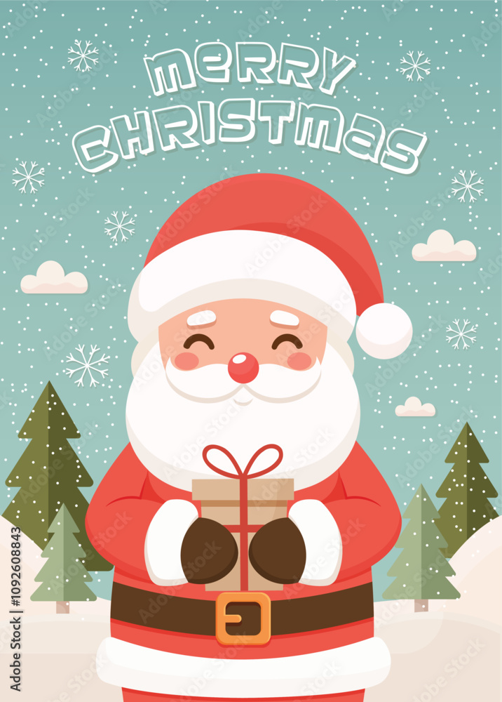 merry christmas postcard design with santa claus flat illustration merry christmas postcard design with santa claus flat illustration