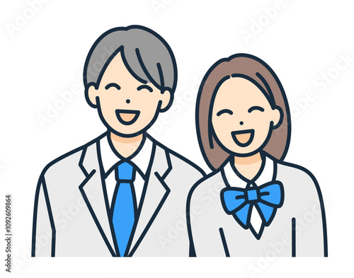 同級生が笑い合う。楽しい中学校生活をイメージした男女のベクターイラスト素材。