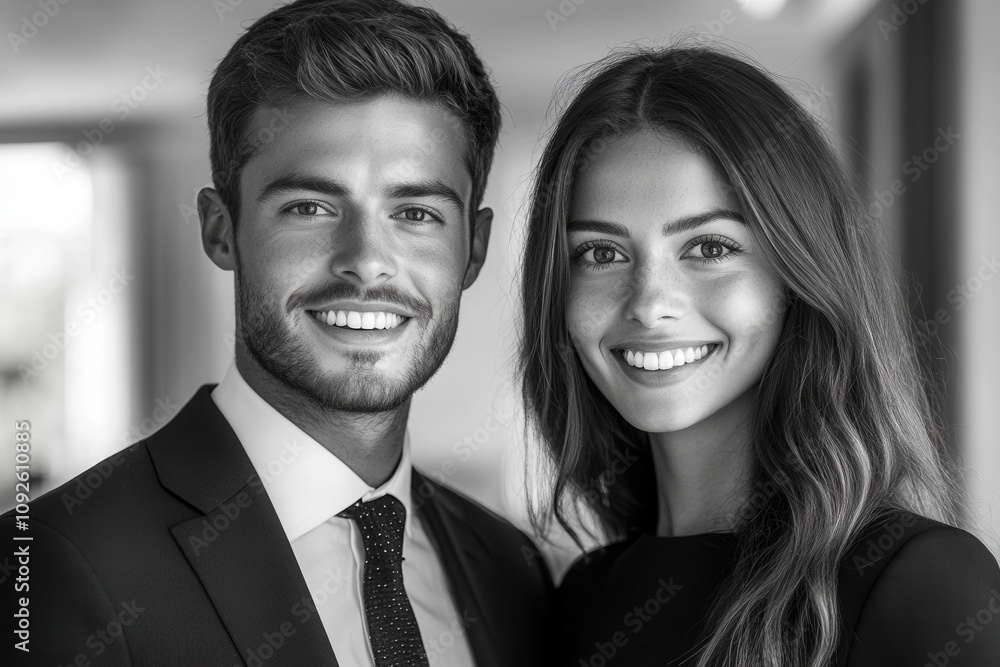 Black and White Portrait of Happy Couple Smiling Together Black and White Portrait of Happy Couple Smiling Together