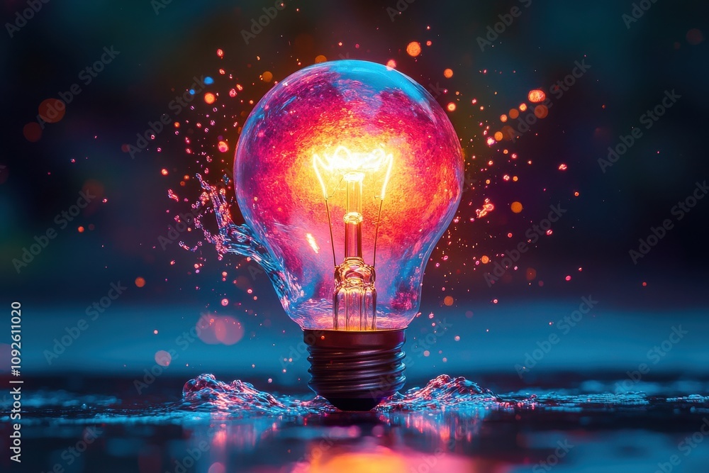 A Vibrant Bulb Splashes in Colorful Water A Vibrant Bulb Splashes in Colorful Water