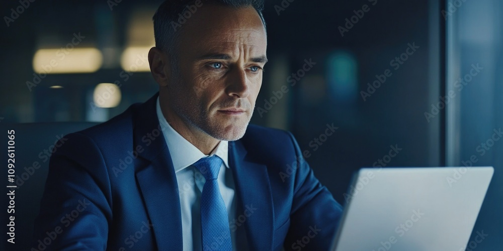 Businessman in Office, Reading Document Businessman in Office, Reading Document