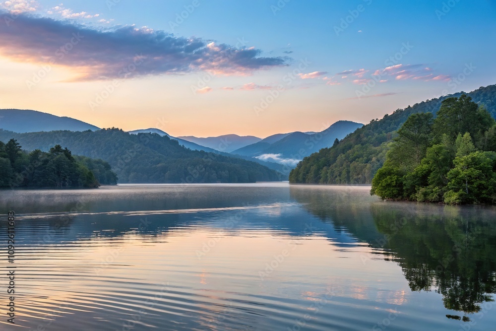 Watercolor depiction of a tranquil mountain lake at sunrise with soft ripples, peaceful atmosphere, mountain lake, calm environment, subtle brushstrokes Watercolor depiction of a tranquil mountain lake at sunrise with soft ripples, peaceful atmosphere, mountain lake, calm environment, subtle brushstrokes