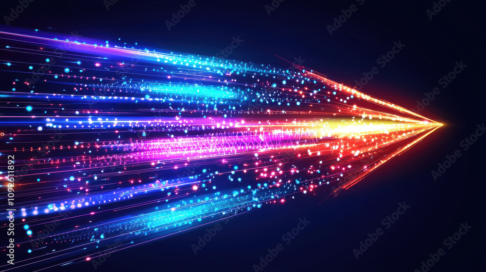 Obraz premium Colorful energy filled arrows with glowing light trails create dynamic sense of speed and motion, showcasing vibrant hues of blue, pink, and orange