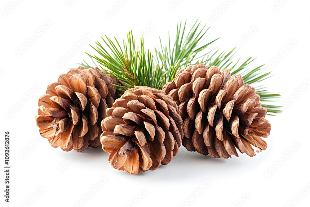 Three Pine Cones with Sprig of Pine Needles Three Pine Cones with Sprig of Pine Needles