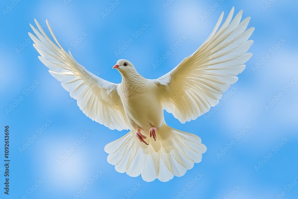 Obraz premium Majestic White Bird in Flight Against a Blue Sky