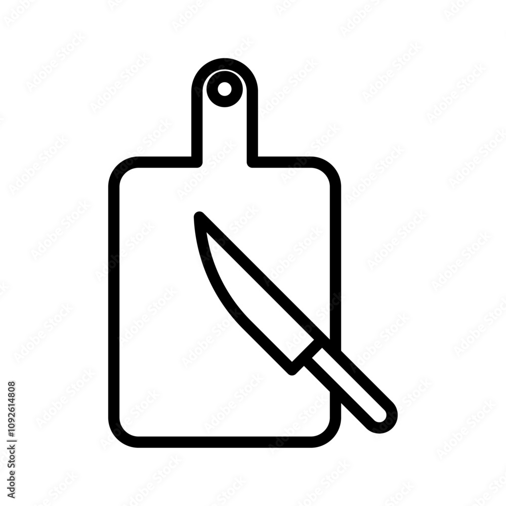 Obraz premium Cutting board with knife linear logo isolated
