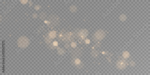 Gold dust light png. Bokeh glow lights lights background effect. Christmas background glowing dust Christmas glowing lights bokeh light confetti and glitter texture overlay for your design.	