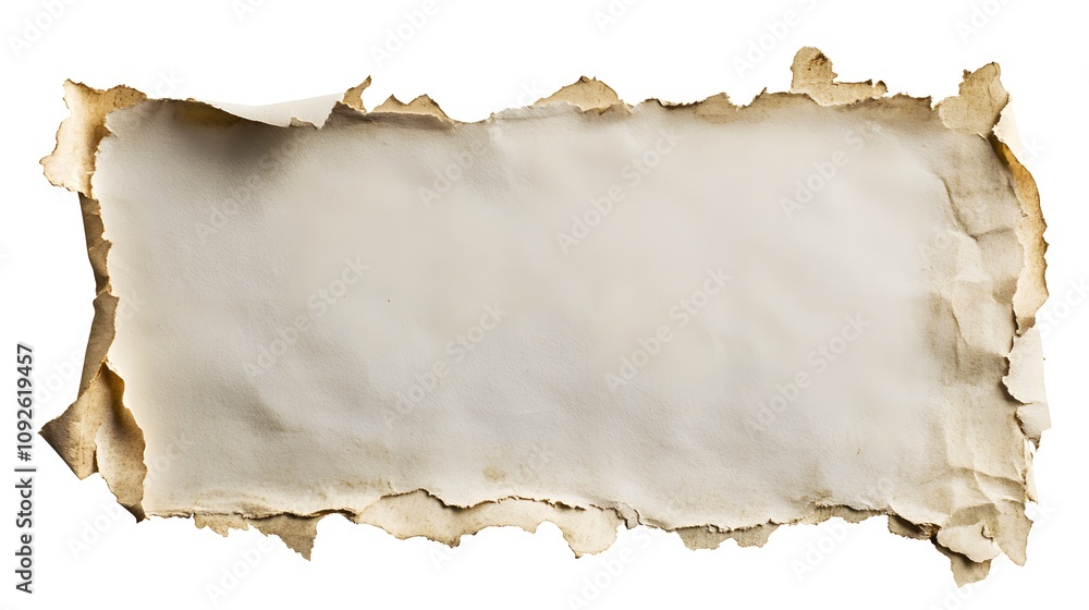 A Torn and Burned Piece of Paper Isolated on White Background A Torn and Burned Piece of Paper Isolated on White Background