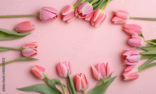 Wallpaper Mural Beautiful composition spring flowers. Bouquet of pink tulips flowers on pastel pink background. Valentine's Day, Easter, Birthday, Happy Women's Day, Mother's Day. Flat lay, top view, copy space Torontodigital.ca