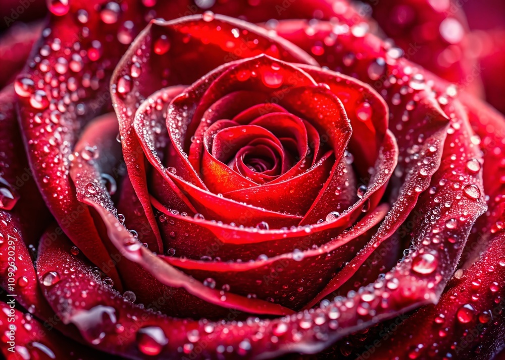 Intricate Macro Photography of a Red Rose Petal with Droplets, Symbolizing Love and Passion for Valentine's Day Intricate Macro Photography of a Red Rose Petal with Droplets, Symbolizing Love and Passion for Valentine's Day