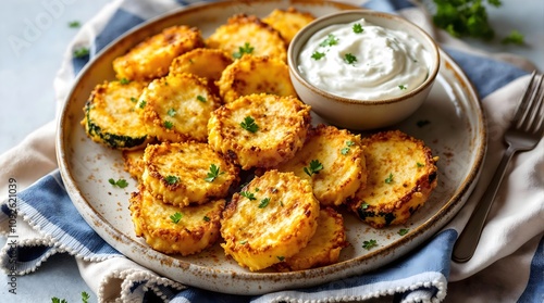 Kolokythakia Tiganita - Greek Fried Zucchini with Tzatziki (Greek Cuisine) photo