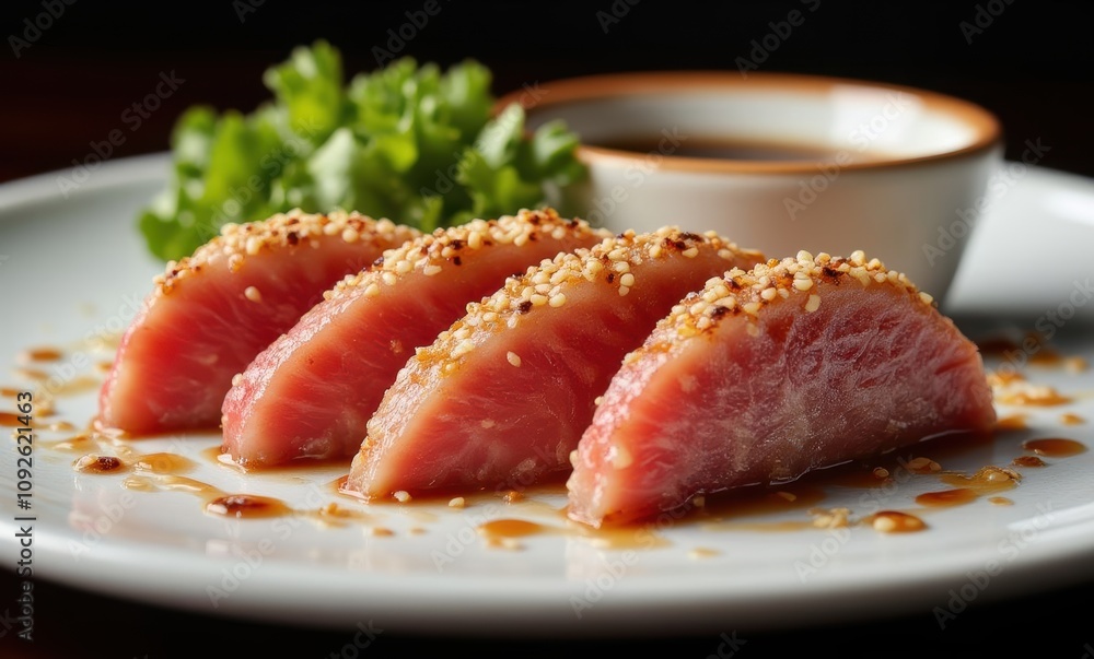 Delicious sushi with sesame seeds and sauce Delicious sushi with sesame seeds and sauce