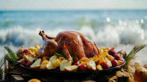 Thanksgiving Feast by the Ocean Shoreline