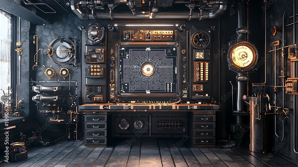 Steampunk Control Room Futuristic Retro Industrial Interior Design Steampunk Control Room Futuristic Retro Industrial Interior Design