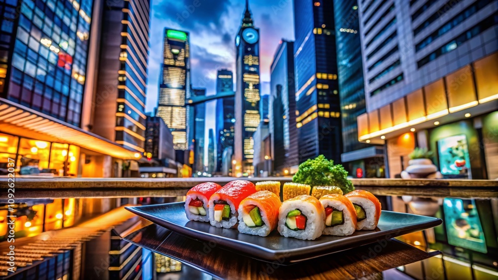 Naklejka premium Japanese Sushi Outline Collection for Urban Exploration Photography, Showcasing Iconic Dishes and Culinary Artistry in a Contemporary Urban Setting, Perfect for Food Lovers and Designers