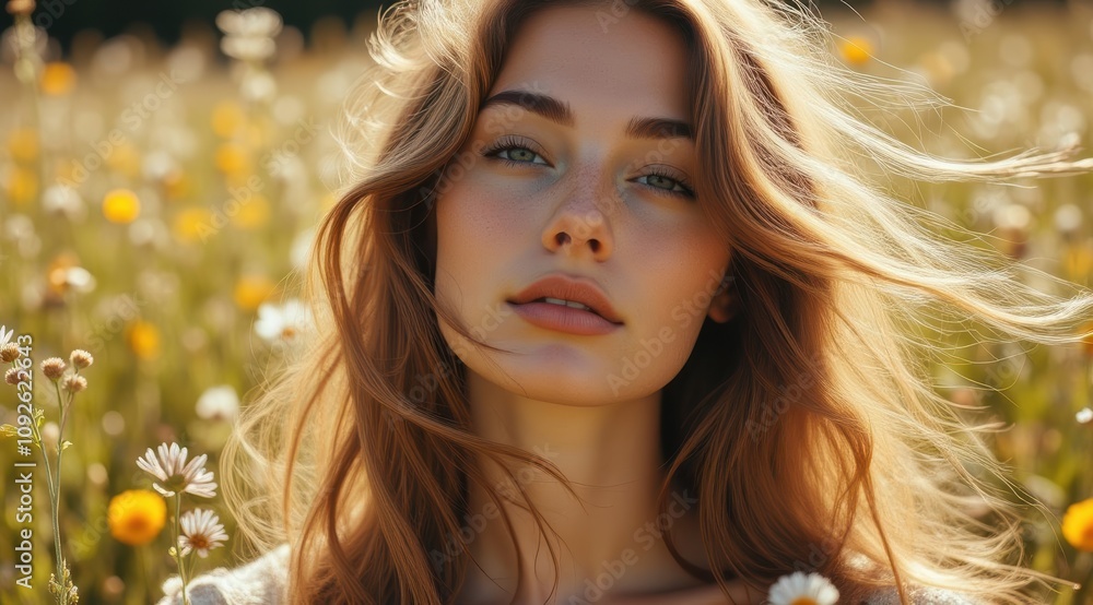 Beautiful young woman in flower field Beautiful young woman in flower field