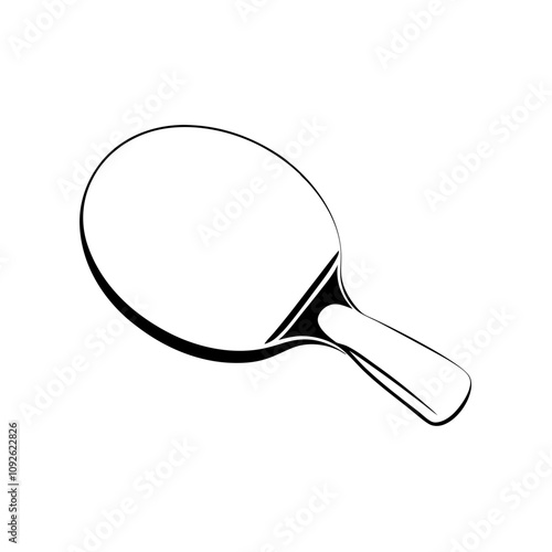 Transparent vector design of paddle used in table tennis sports activity, black-line drawing