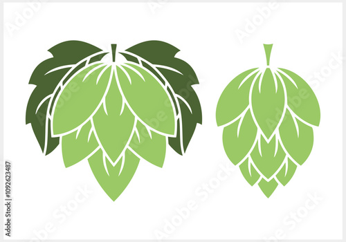 Hop cone with leaves. Design element for logo, emblem, restaurant menu, craft beer pub, brewery. Vector stock illustration