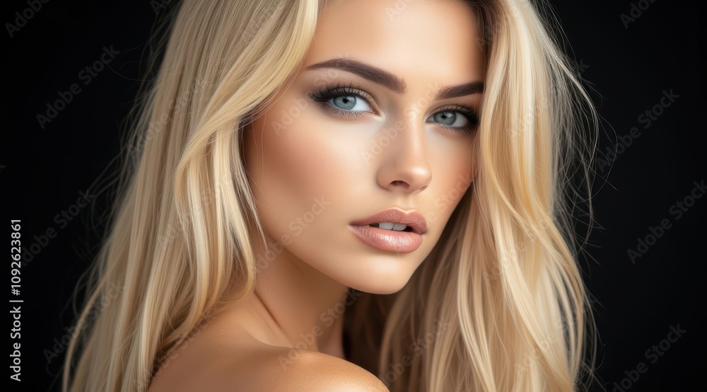 Beautiful blonde woman with striking blue eyes Beautiful blonde woman with striking blue eyes