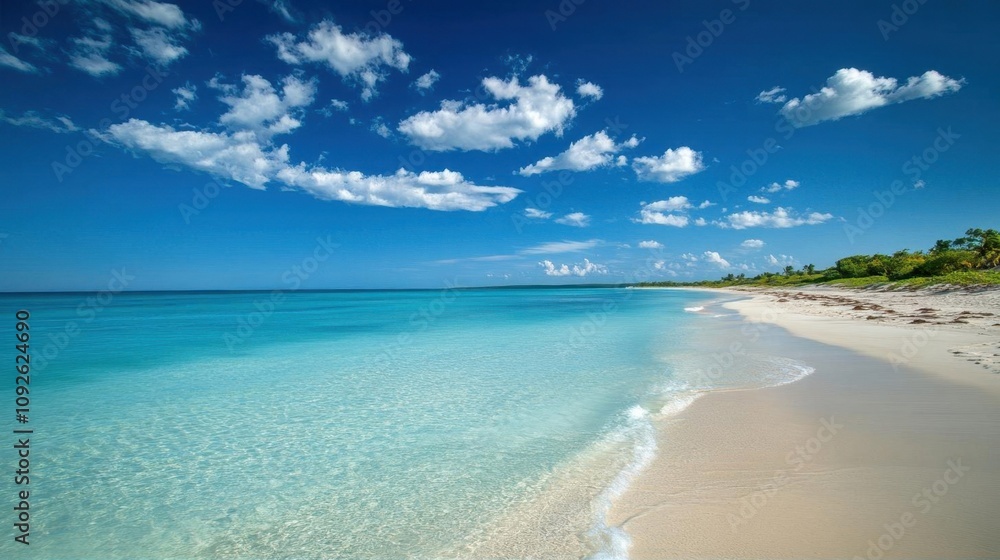 Serene beach scene with clear turquoise water and blue sky. Serene beach scene with clear turquoise water and blue sky.