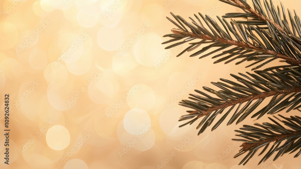 Elegant Evergreen Branch Against a Soft Bokeh Background for Holiday Decor Elegant Evergreen Branch Against a Soft Bokeh Background for Holiday Decor