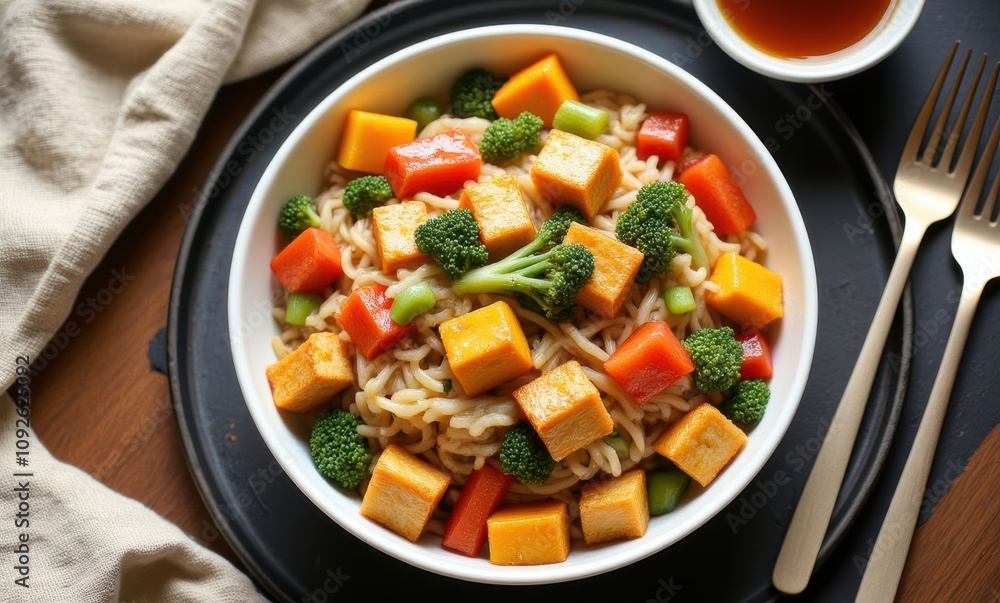 Colorful vegetarian stir-fry with tofu and veggies Colorful vegetarian stir-fry with tofu and veggies