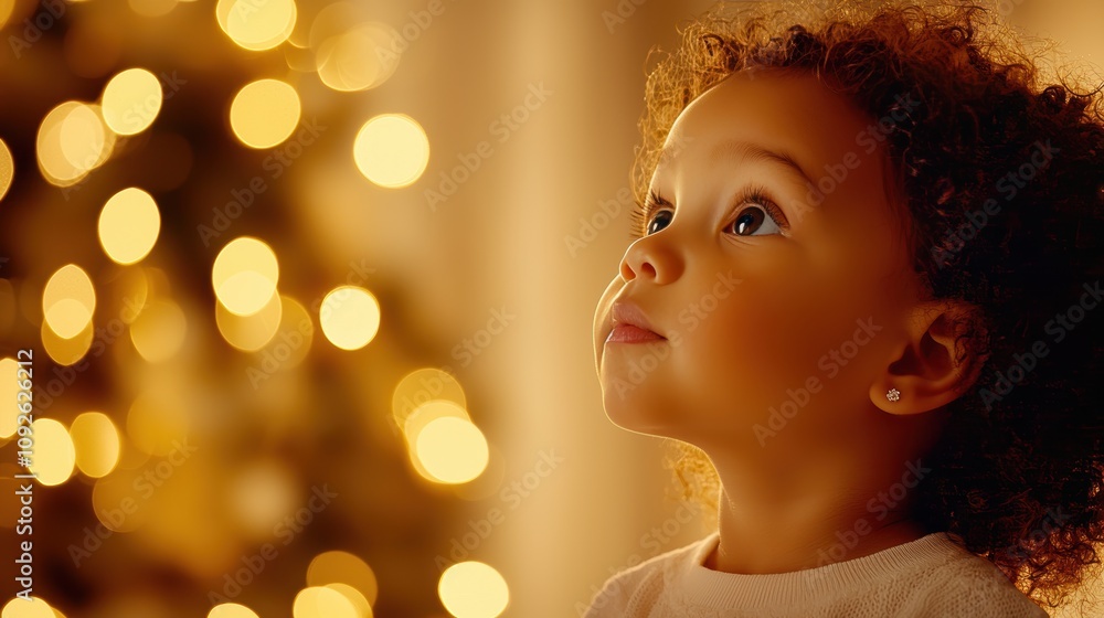 Captivating Child Gazing at Sparkling Christmas Tree Lights Captivating Child Gazing at Sparkling Christmas Tree Lights