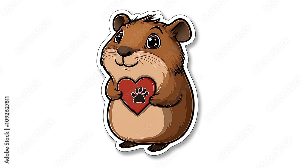 Cute Capybara Holding Heart Sticker Design Cute Capybara Holding Heart Sticker Design