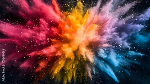 Multicolored Powder Explosion on Black Background photo