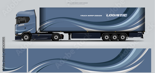 truck trailer livery design template. Truck Cargo delivering vehicle paintjob. Mock up and design on separate layers vector files.