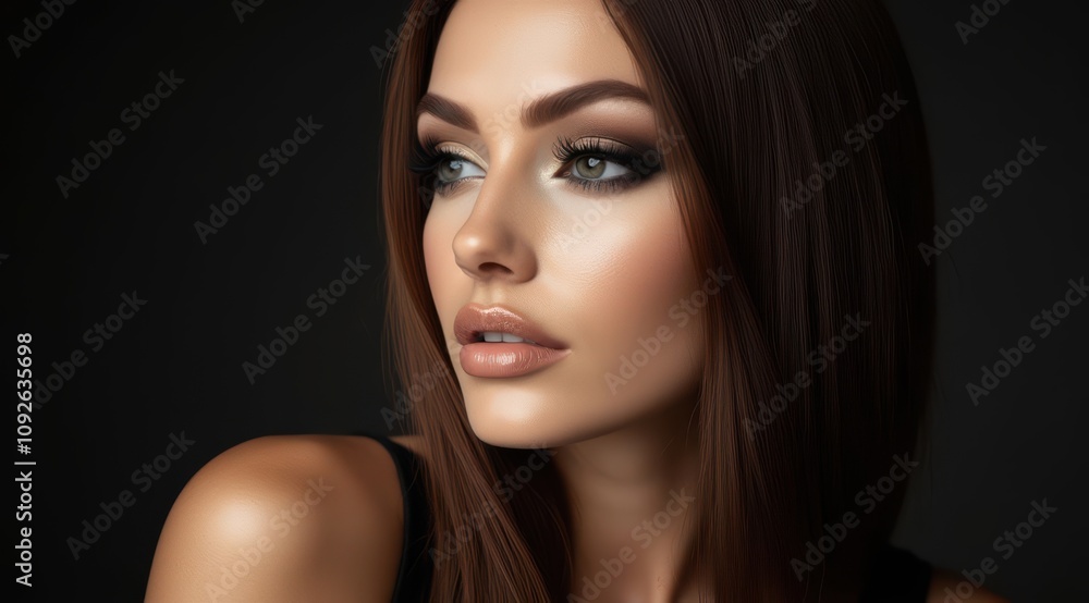 Elegant woman with long brown hair Elegant woman with long brown hair
