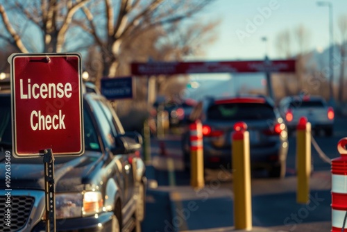 Wallpaper Mural A modern sign reading "License Check" in bold sans serif font, positioned at vehicle checkpoints for border security  Torontodigital.ca
