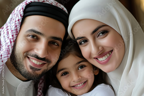 Cheerful Middle Eastern Family Of Three Having Fun Together At Home photo