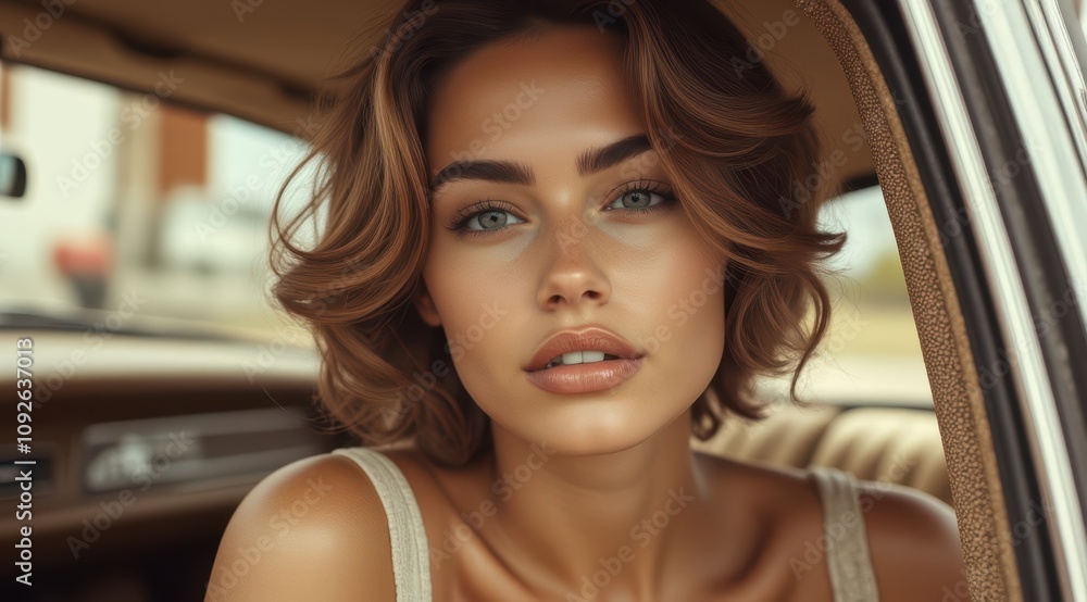 Beautiful young woman in car Beautiful young woman in car