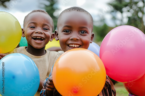 Kids playing with colorful balloons photo