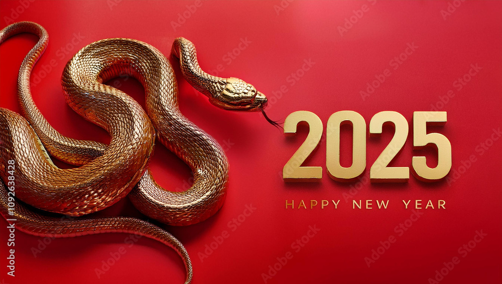 Fototapeta premium 2025 Chinese New Year, year of the Scale Snake. Chinese zodiac, red background
