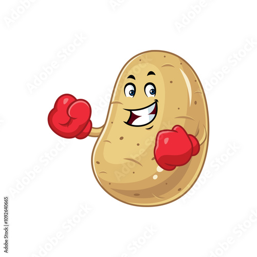 Funny cartoon potato boxer.  Concept of  Sporty vegetable mascot.