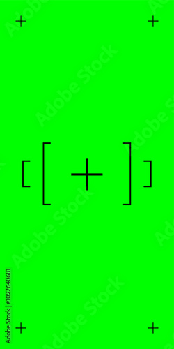 Vertical green screen for chromakey video. Features motion tracking markers for social media content. Vector flat illustration.