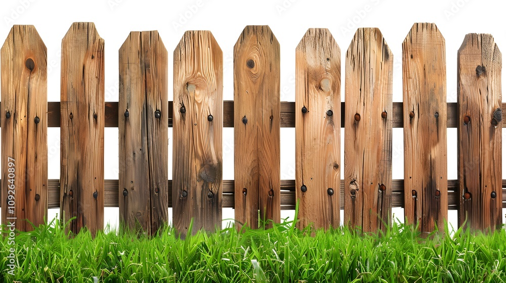 Wooden Fence with Green Grass at the Base Wooden Fence with Green Grass at the Base