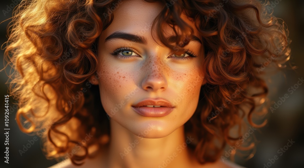 Female model with curly hair and freckles Female model with curly hair and freckles