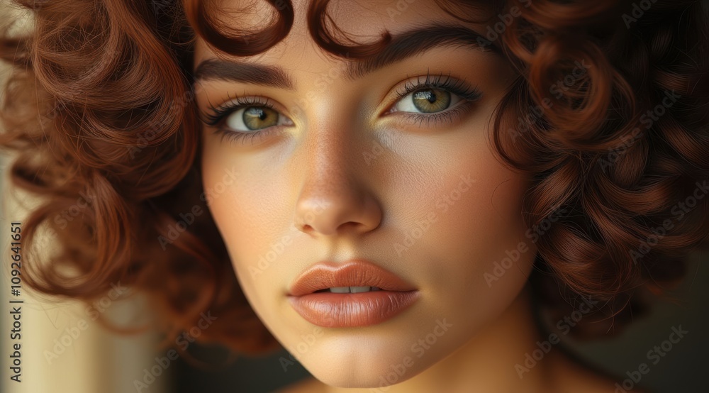 Close-up of a young woman with curly hair Close-up of a young woman with curly hair