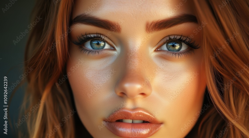 Close-up of a young woman with striking features Close-up of a young woman with striking features