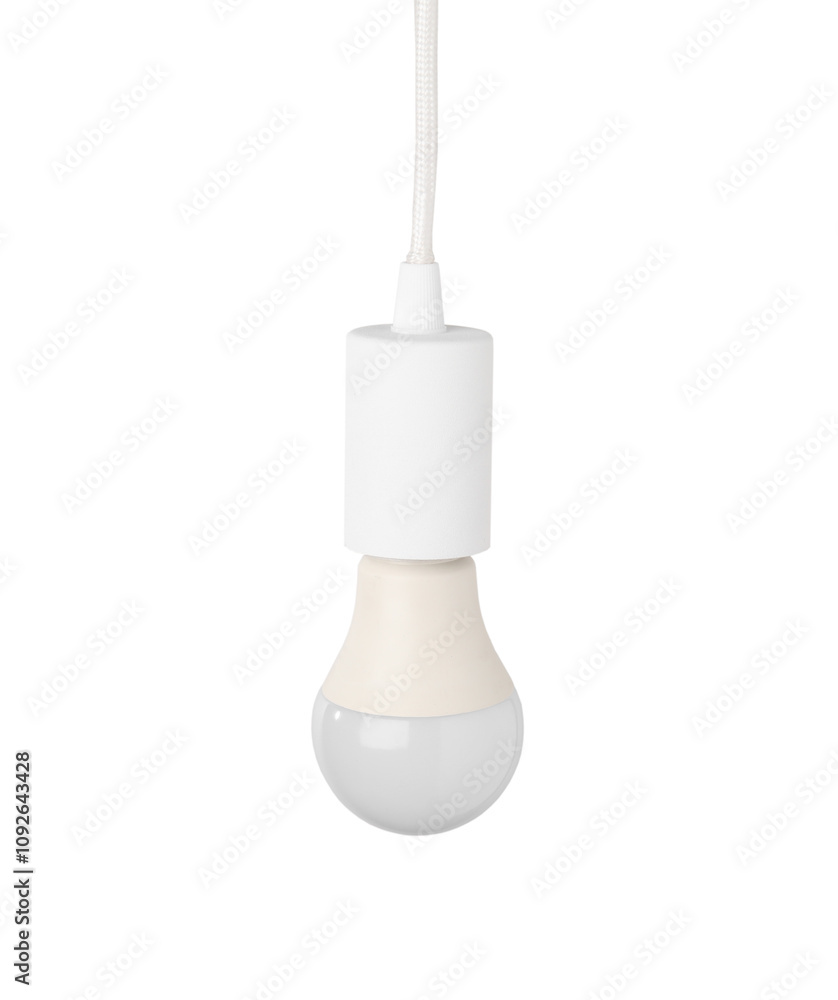 One light bulb hanging isolated on white One light bulb hanging isolated on white
