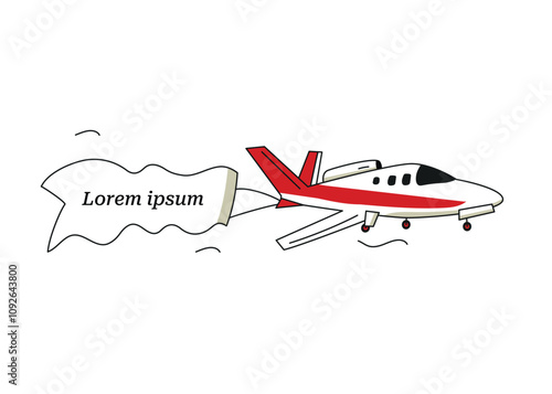 Vector illustration with plane and banner on white background. Flat design 
