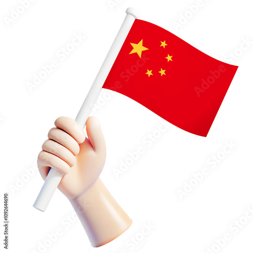  hand waving china flag illustrator country  support 3d cartoon style illustration