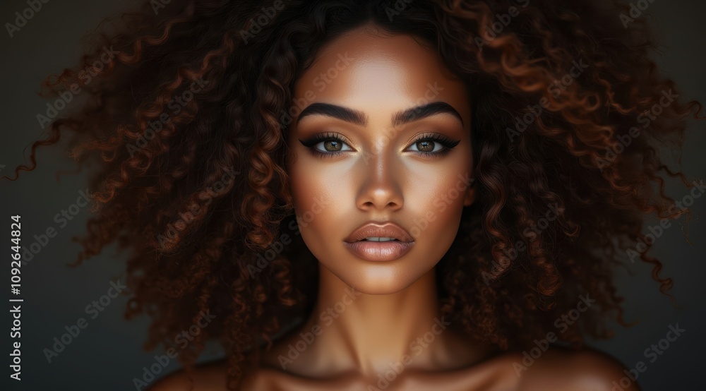 Beautiful woman with curly hair and glowing skin Beautiful woman with curly hair and glowing skin