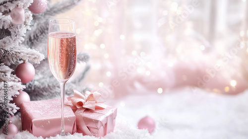 Pink Christmas Decor with Wine Glass