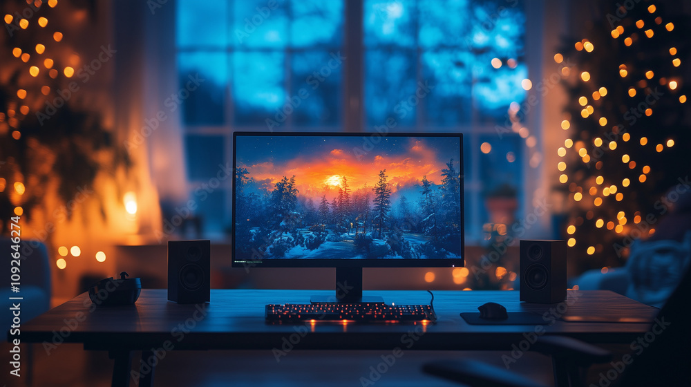 Minimalist Gaming Desk Setup with Neat Atmosphere Minimalist Gaming Desk Setup with Neat Atmosphere